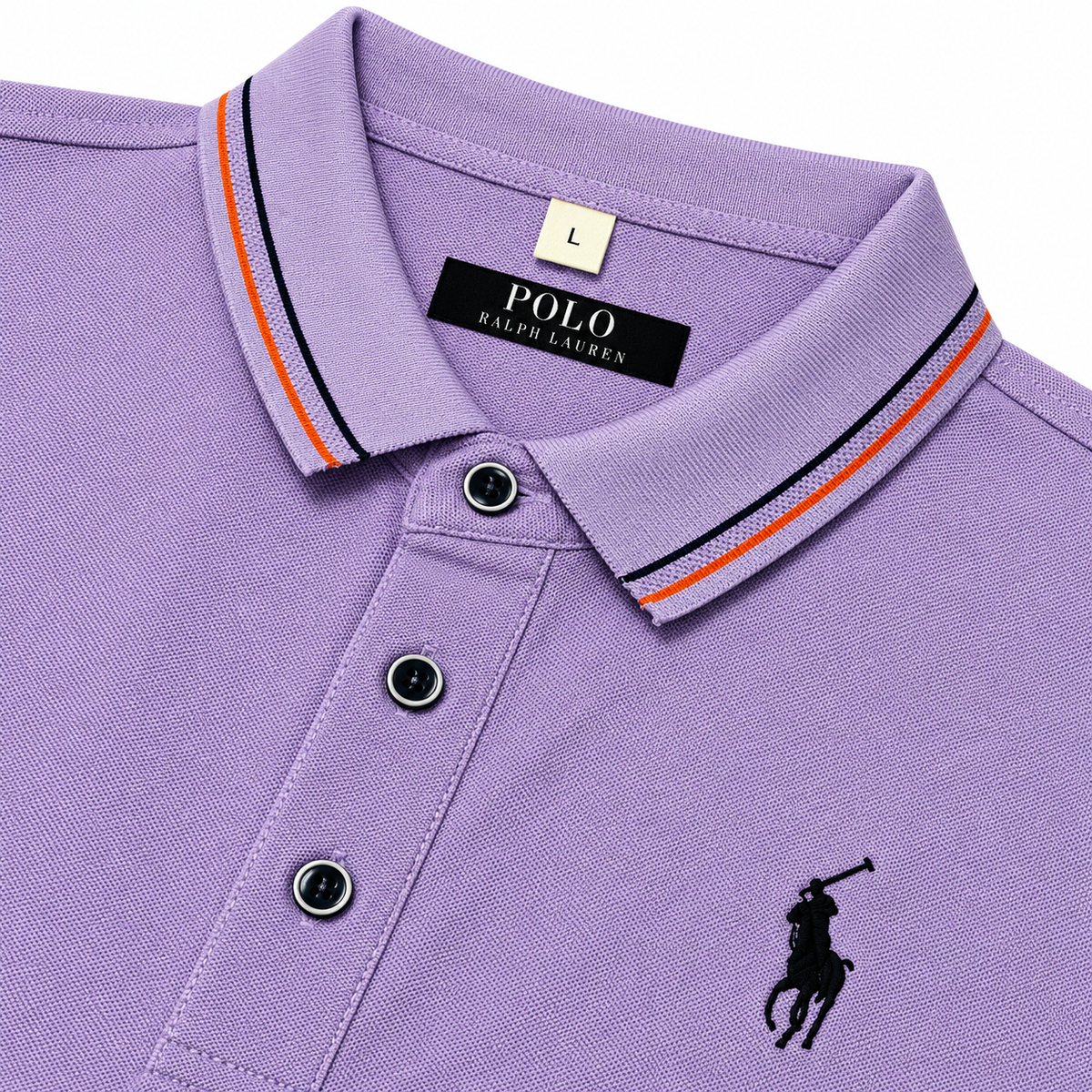 Polo Ralph Lauren lila con cuello a rayas
