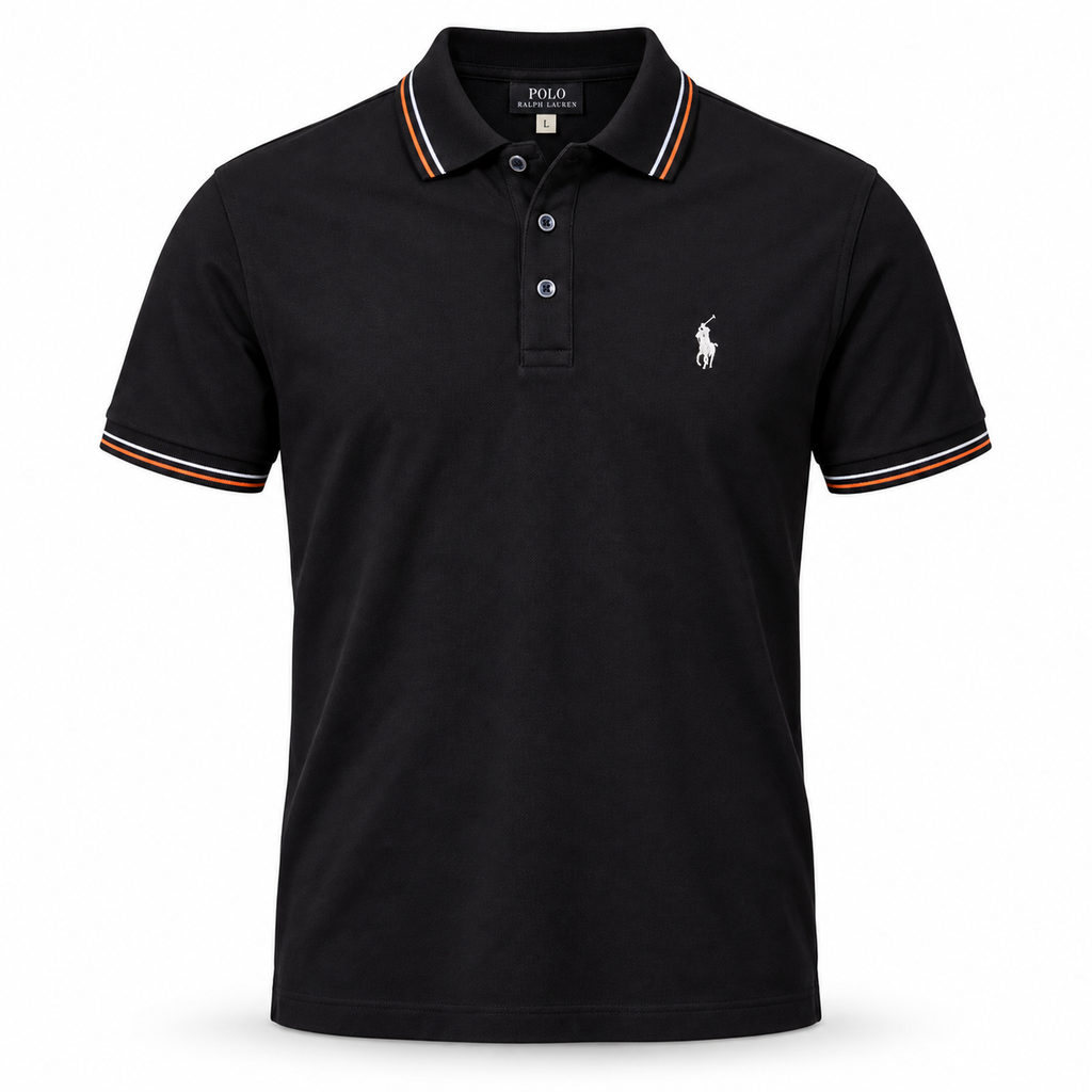 Polo Ralph Lauren negro con cuello a rayas
