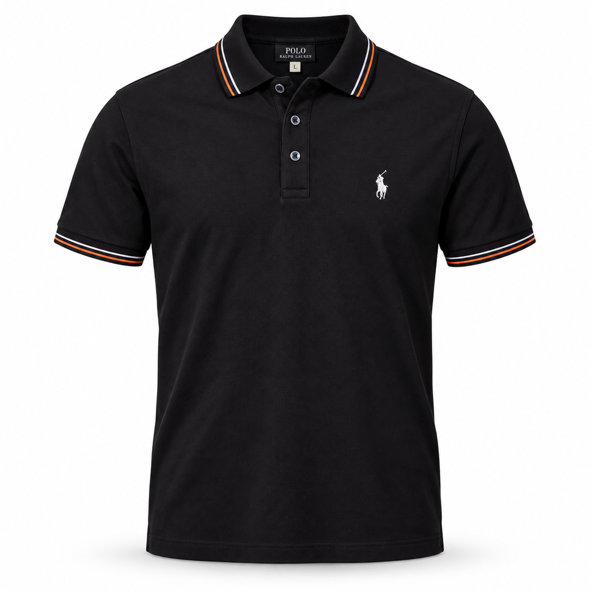 Polo Ralph Lauren negro con cuello a rayas