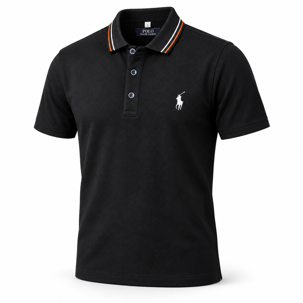 Polo Ralph Lauren negro con cuello a rayas