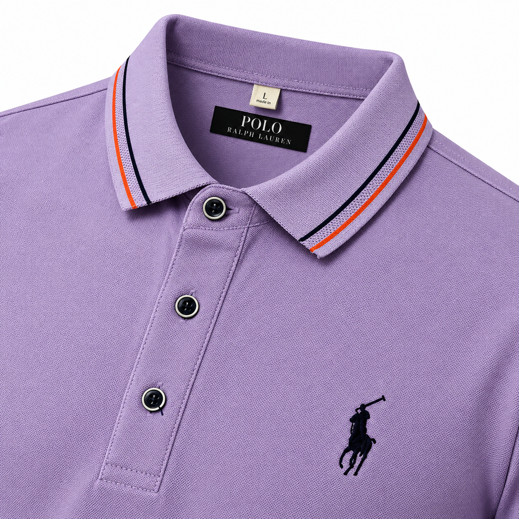 Polo Ralph Lauren lila con cuello a rayas