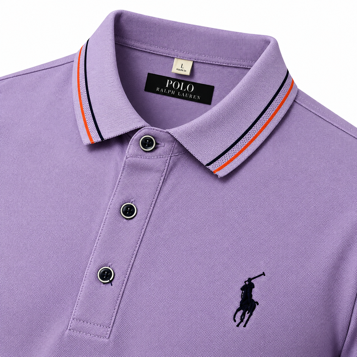 Polo Ralph Lauren lila con cuello a rayas