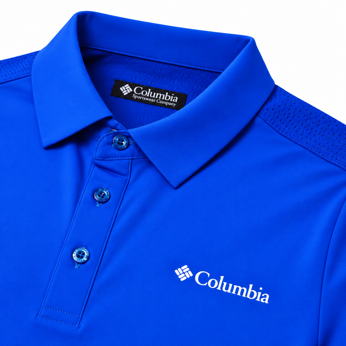 Polo Columbia azul con hombros texturizados