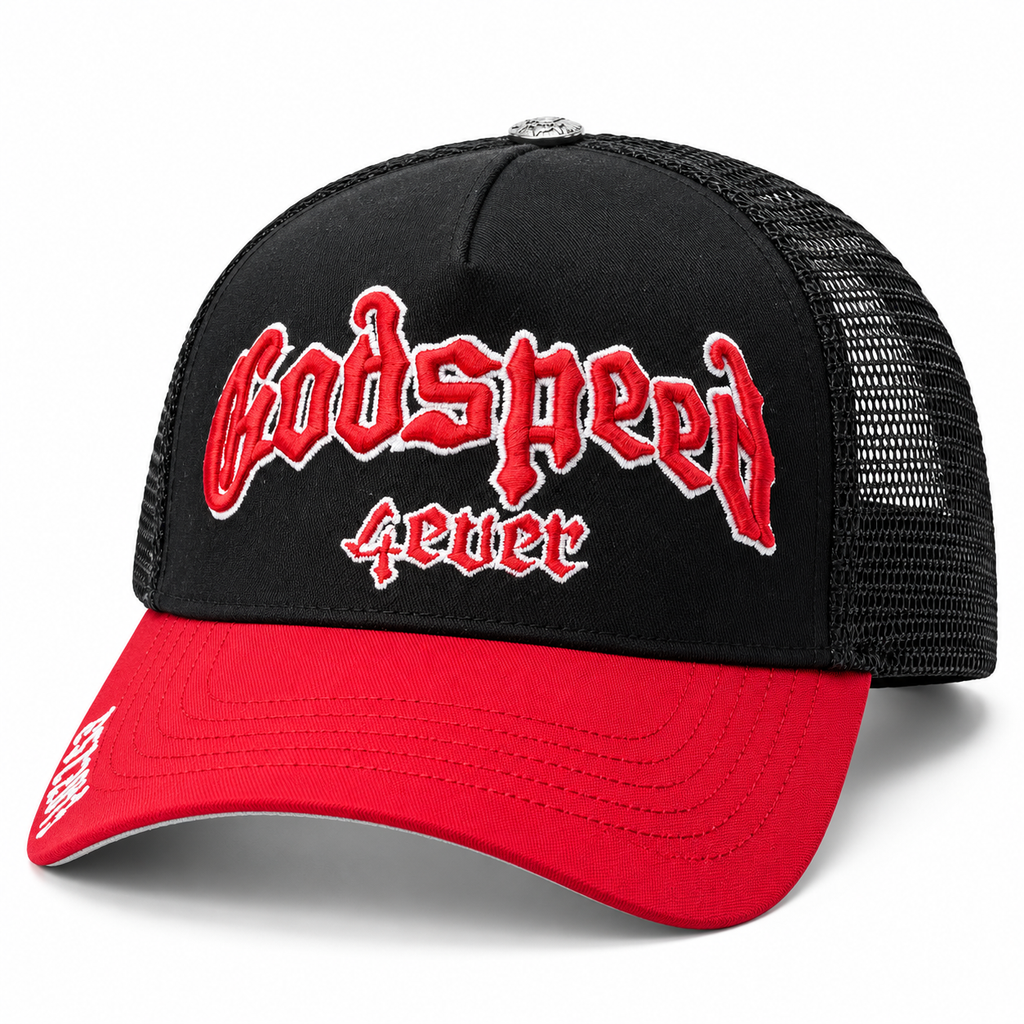 Gorra Trucker Godspeed 4ever Negra y Roja