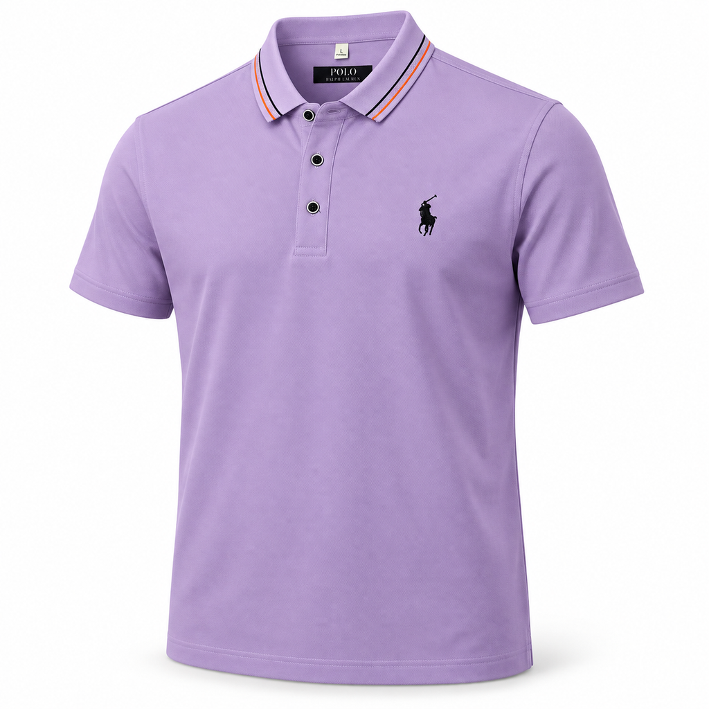 Polo Ralph Lauren lila con cuello a rayas