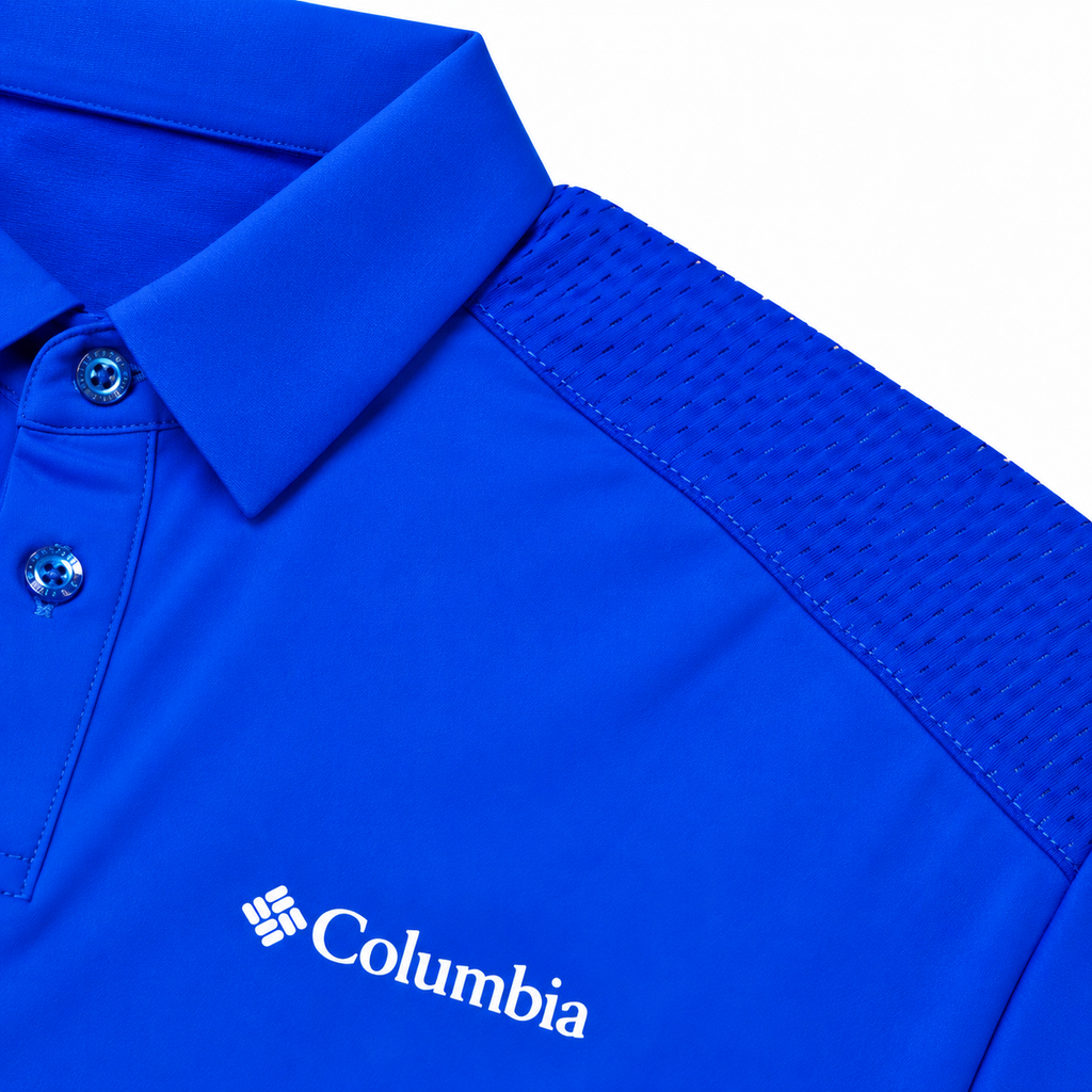 Polo Columbia azul con hombros texturizados