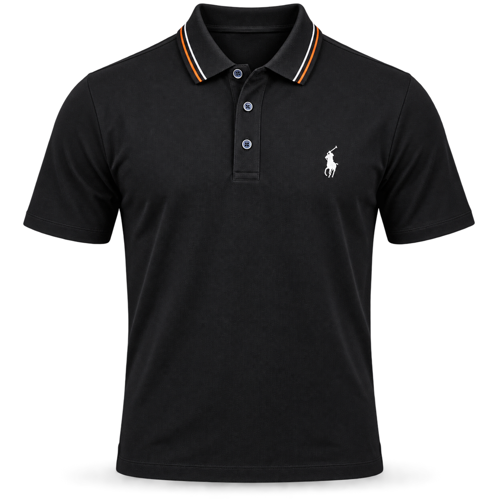 Polo Ralph Lauren negro con cuello a rayas