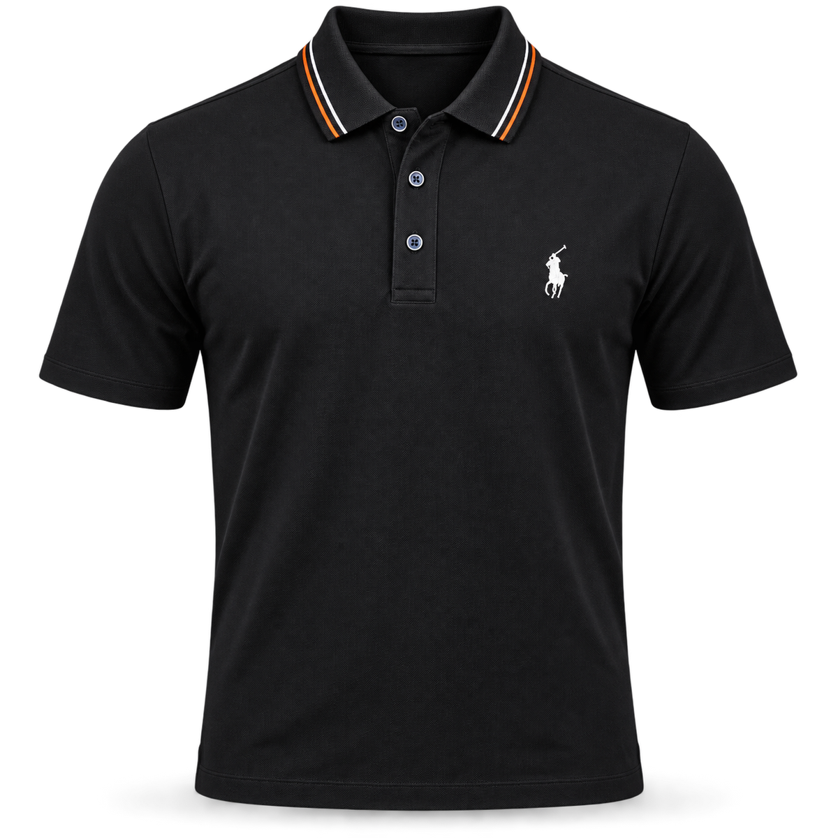 Polo Ralph Lauren negro con cuello a rayas