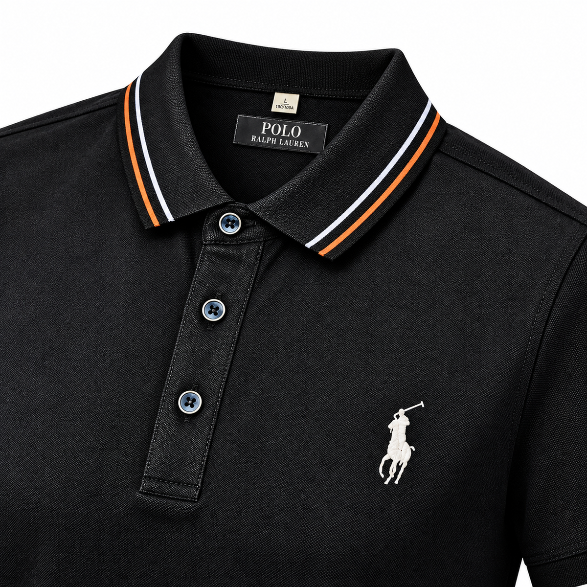 Polo Ralph Lauren negro con cuello a rayas