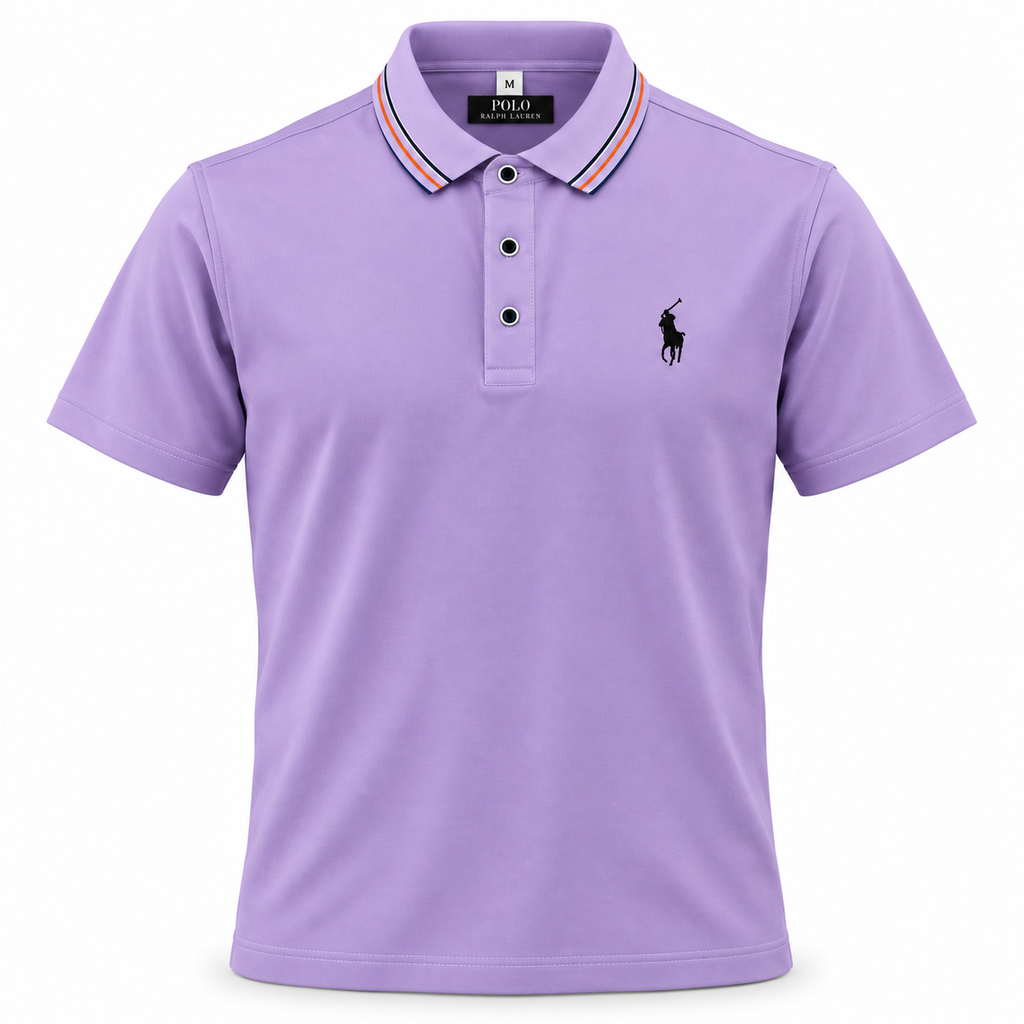 Polo Ralph Lauren lila con cuello a rayas