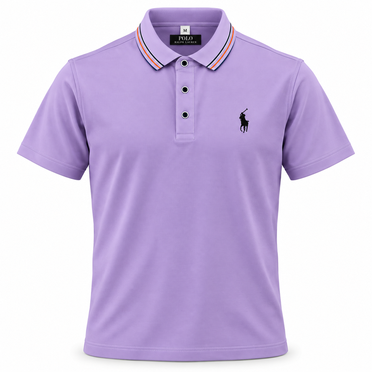 Polo Ralph Lauren lila con cuello a rayas