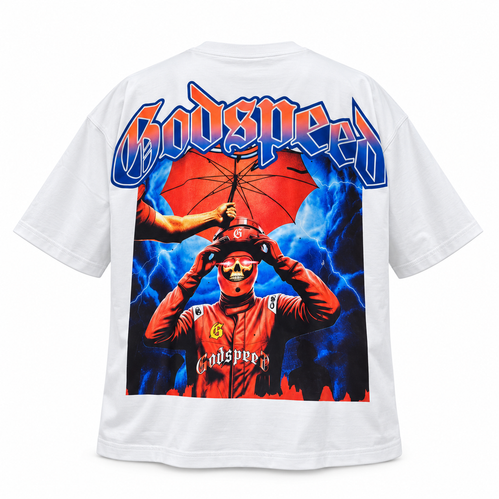 🤍 Camiseta Godspeed blanca – Racing Skull ⚡
