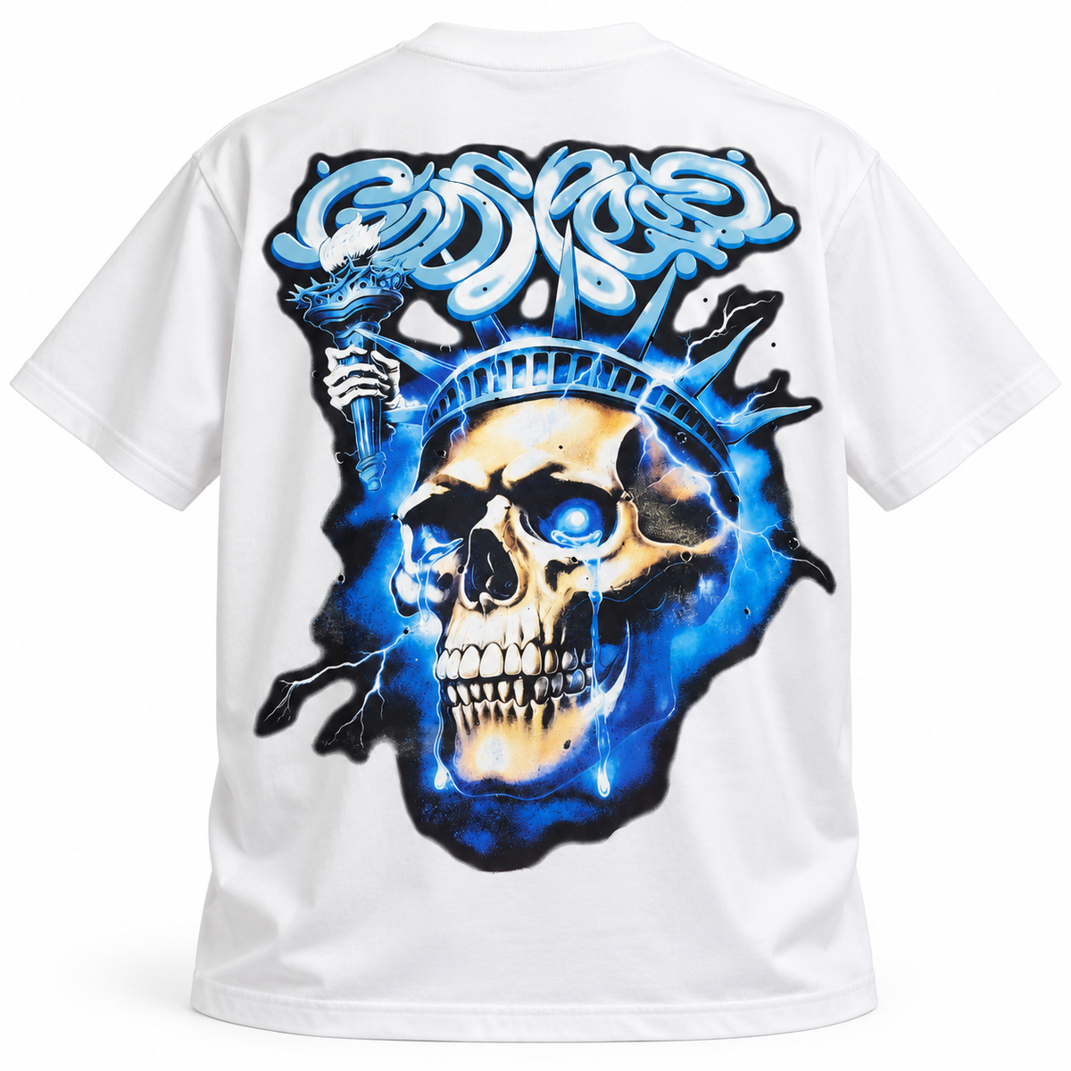 🤍 Camiseta Godspeed blanca – Liberty Skull ⚡