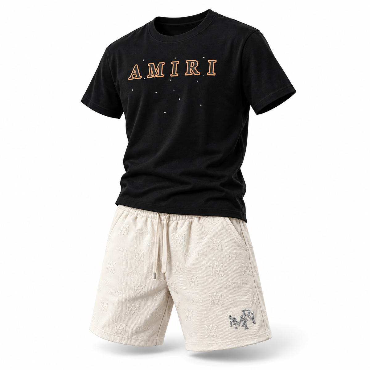 Conjunto AMIRI negro y crema con pantaloneta de monograma